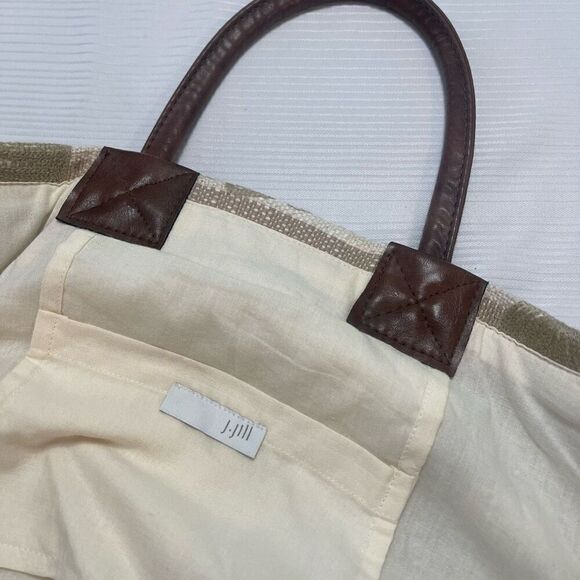 J Jill Purse Large Tan Fabric Handbag Hobo Bag Boho Tropical Leaves Lightweight - Picture 7 of 10